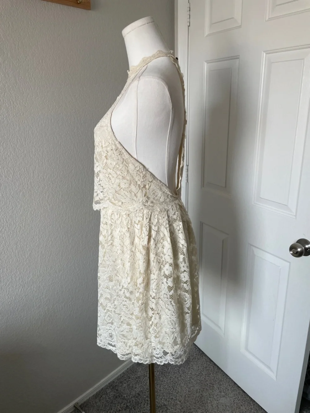 Free People Ivory Lace Backless Halter Mini Dress - Picture 4 of 5